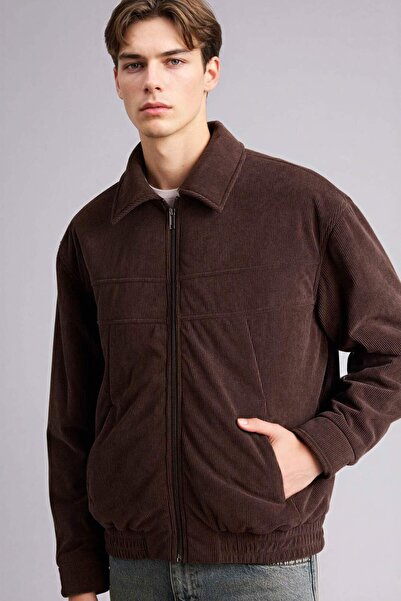 DeFacto Oversize Wide Fit Shirt Collar Elastic Waist Zipper Inside Pocket Vel...