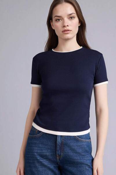 DeFacto Femei tricou F3504AX/NV245 NAVY