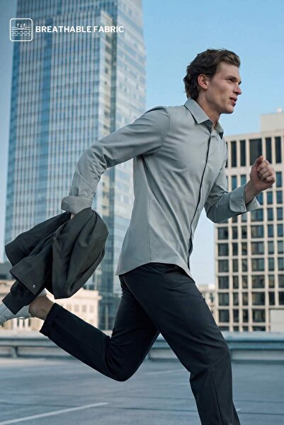 DeFacto Slım Fıt Polo Yaka Basıc Düz Uzun Kollu Gömlek F9884AX26SP