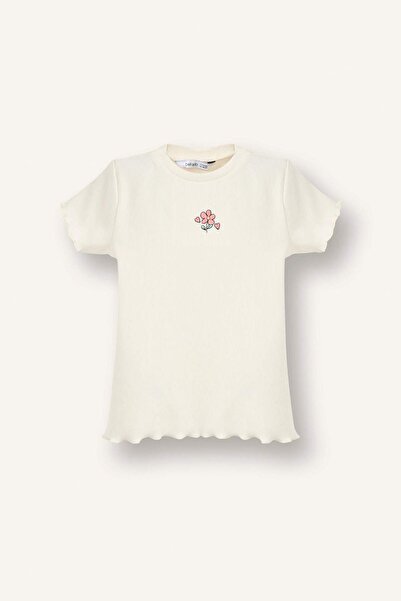 DeFacto Regular Fit Crew Neck Floral Ribbed Camisole Short Sleeve T-Shirt Bab...