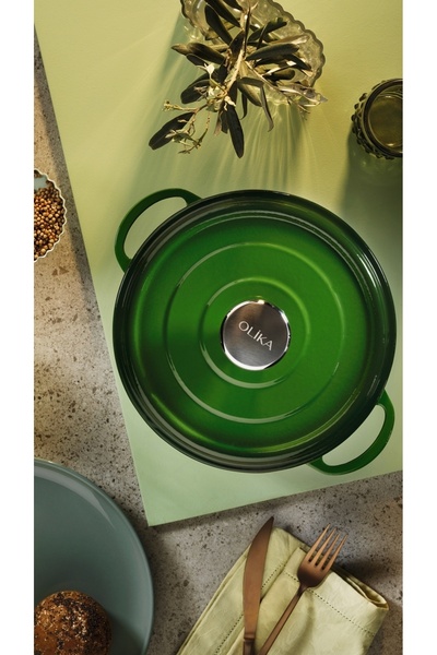 OLİKA Iron 24cm Demir Döküm Derin Tencere Yeşil