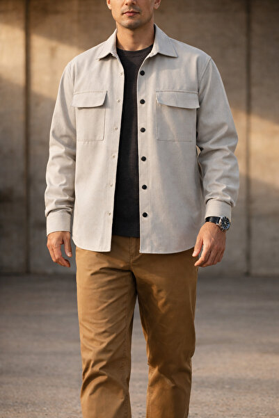 Souris سترة رياضية مريحة للرجال باللون الرمادي الفاتح مع غطاء وجيوب مزدوجة وأ...