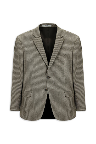 Kiğılı 4 Drop Relaxed Fit Rahat Kesim Klasik Keten Karışımlı Çizgili Ceket