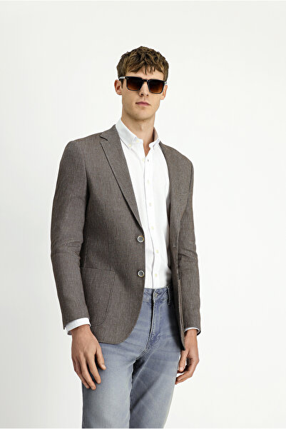 Kiğılı 8 Drop Muscle Fit Uzun Atletik Kesim Keten Karışımlı Çizgili Spor Ceket