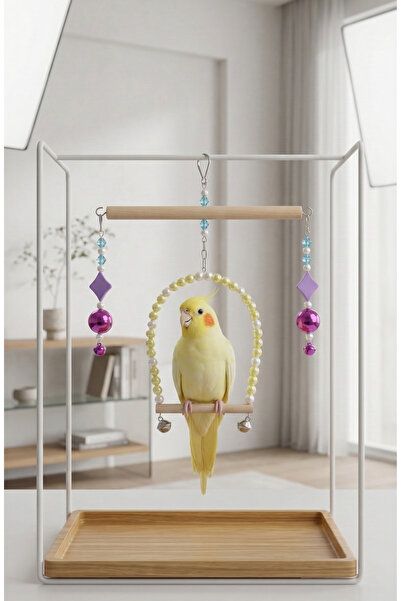 Mivra Pets Sultan Papağanı Oyuncağı Zilli Sallanan Gürgen Ahşap Kafes Oyuncağ...