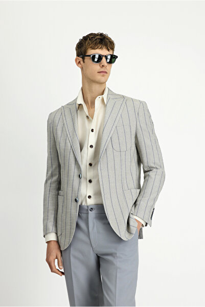 Kiğılı 8 Drop Muscle Fit Uzun Atletik Kesim Çizgili Likralı Spor Ceket