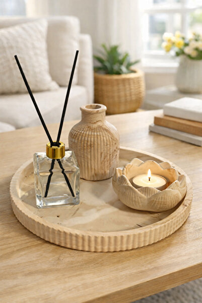 Sisay Home Kahve Mermer Desen Dekoratif Orta Sehpa Seti – Mumluk, Vazo ve Oda...