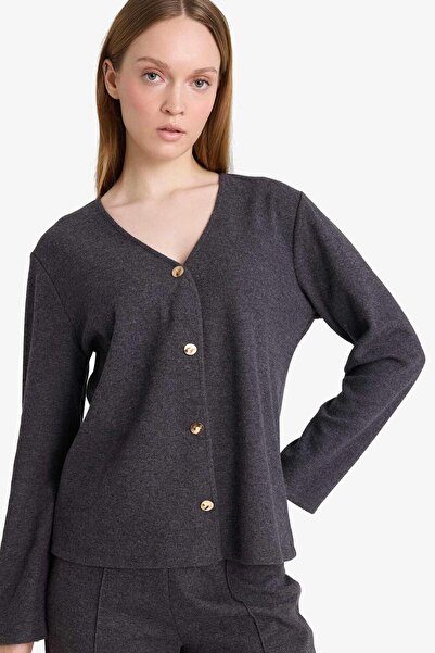 DeFacto Regular Fit V-Neck Pique Cardigan G0884Ax26Sp