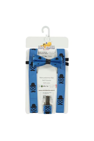 Minidamla Mustache Print 2-9 Years Belt and Suspenders - Blue