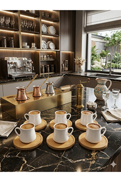 DİBA AVM 6lı lüks türk kahve fincanı ahşap altlıklı 12 parça 6 kişilik kahve ...