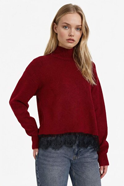 DeFacto Regular Fit Turtleneck Sweater with Lace Detail at Hem G8552Ax25Wn