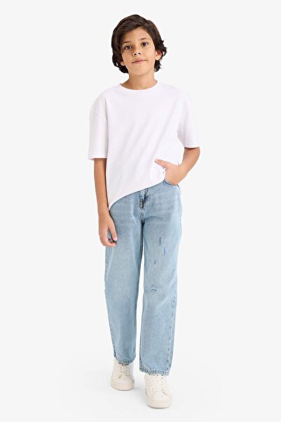 DeFacto Pantaloni din denim cu croială lejeră, cu rupturi, cu picior drept, p...