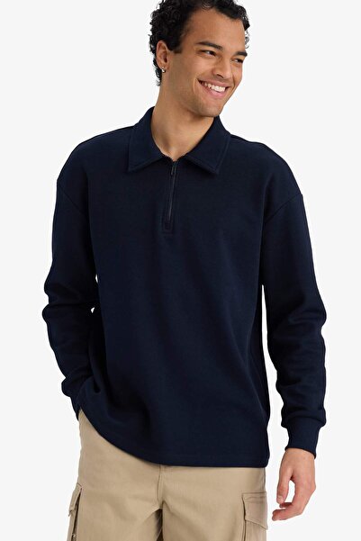 DeFacto Boxy Fit Polo Gât cu jumătate de fermoar Pike Swea tricou G6471AX25WN