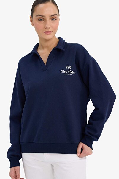 DeFacto Relax Fit Polo cu gât polo imprimat gros sweatshirt G7014AX25WN