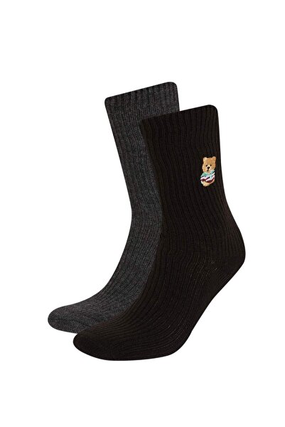DeFacto Men's Embroidery 2-Pack Viscose Winter Boot Socks D1586Axns