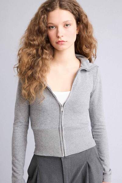 DeFacto Fitted Mock Neck Zippered Cardigan G8421Ax25Wn