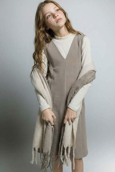 DeFacto 2Li Set V Collar Sleeveless Dress Long Sleeve T-Shirt Female Child G5...