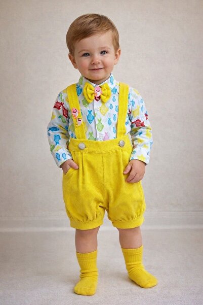 tubibebe Baby Shark Konsept Salopet + Gömlek + Papyon + Çorap