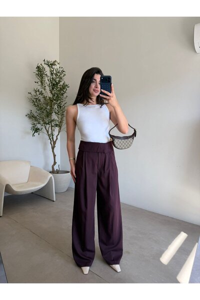 Bade Butik Παντελόνι με λεπτομέρεια στη μέση σε μπορντό χρώμα Με τσέπες