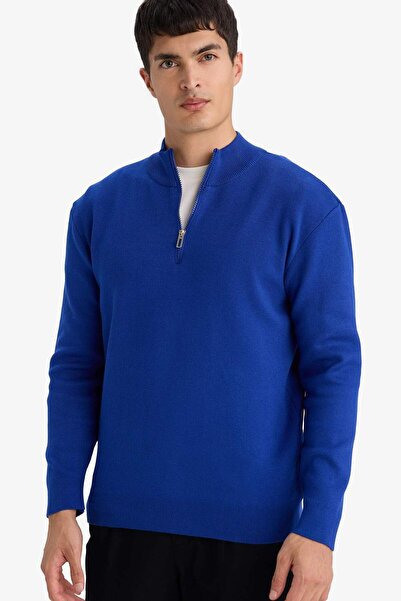 DeFacto Standard Fit Zippered Mock Neck Knitwear Sweater G5283Ax25Wn