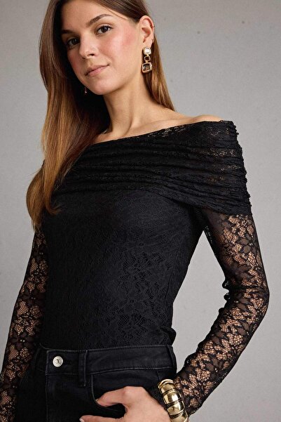 DeFacto Off-The-Shoulder Long Sleeve Tulle Blouse G6567Ax25Wn