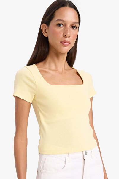 DeFacto Слім Фіт Квадратний комір Фітіль Кашкорсе Короткий рукав Футболка E58...