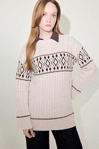 DeFacto Regular Fit Crew Neck Patterned Knitwear Sweater Tunic G6341Ax25Wn