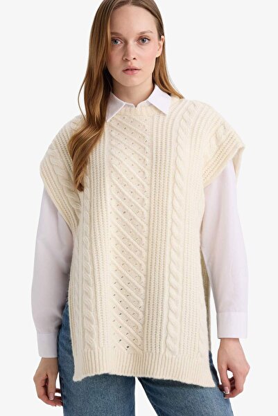 DeFacto Loose Fit Crew Neck Slit Knitwear Sweater G4745Ax25Wn