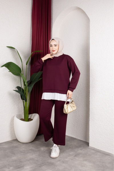 ECK MODA Γυναικείο υφασμάτινο σετ από Modal με ελαστικό Lycra, με λεπτομέρεια...