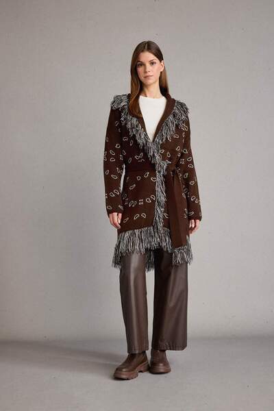 DeFacto Дълъг кардиган със стандартна кройка и ресни G6600AX25WN