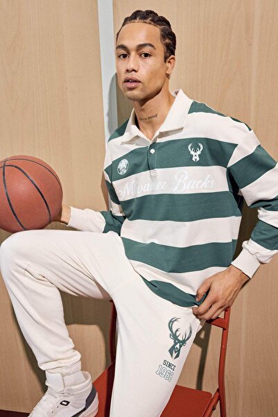 DeFacto NBA Milwaukee Bucks Boxy Fit Polo Guler Sweatshirt F5127AX25AU