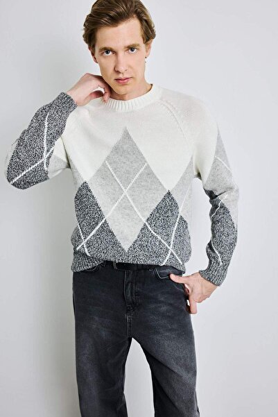 DeFacto Standart Fit Bisiklet Yaka Baklava Desenli Triko Kazak G6180AX25CW