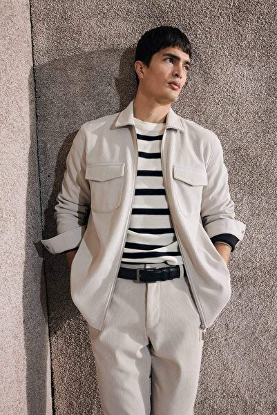 DeFacto Regular Fıt Polo Yaka Fitilli Kadife Gömlek Ceket D3380AX25AU