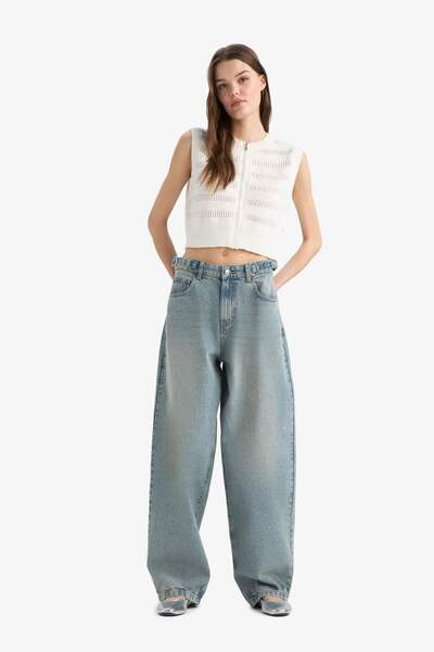 DeFacto Carpenter Fit High Waist Long Leg Long Jean Look Snow Washed Trousers...