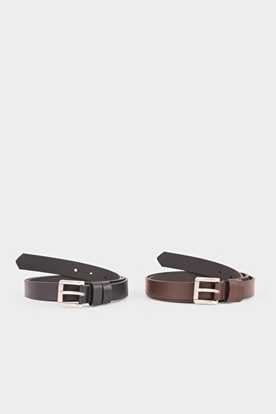 DeFacto Men's Rectangular Buckle Faux Leather 2-Piece Classic Belt G4442Axns