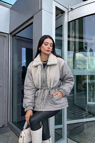 BellaVita Botuique Gri Kürk Detaylı Şişme Mont
