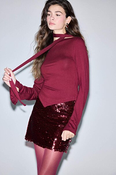 DeFacto Fitted Normal Bell Lined Sequined Fabric Mini Skirt G4321Ax25Au