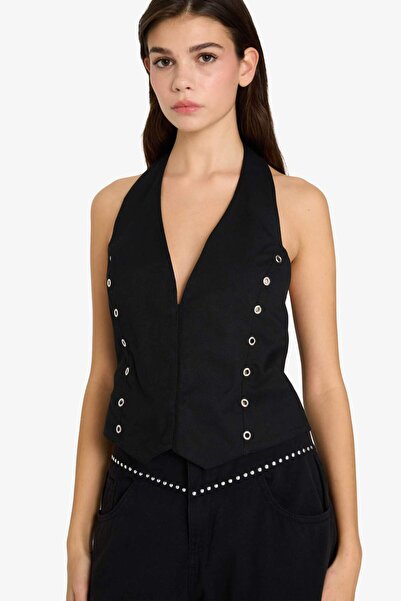 DeFacto 100% Cotton Halter Collar Eyelet Detailed Gabardine Vest G2453Ax25Au
