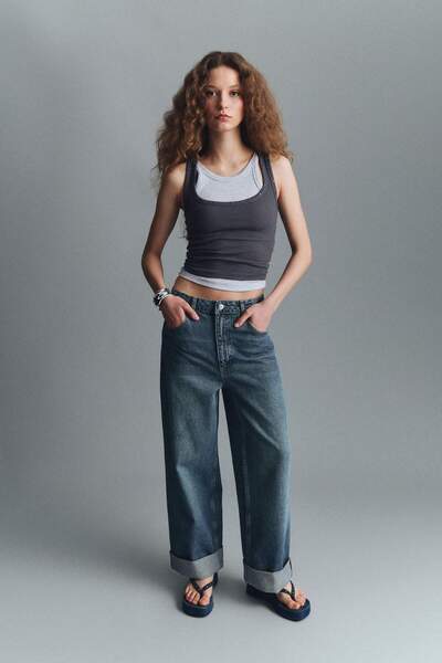 DeFacto Široke plave ženske farmerke sa preklopljenim nogavicama E9134AX/NM28