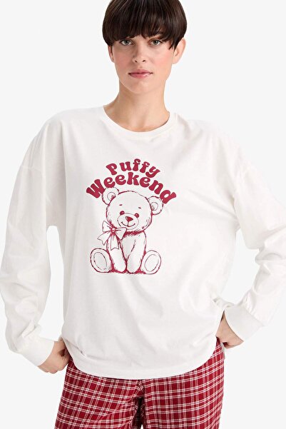 DeFacto 100% قطن قميص نوم بأكمام طويلة ومقاس عادي مطبوع G3351AX25AU