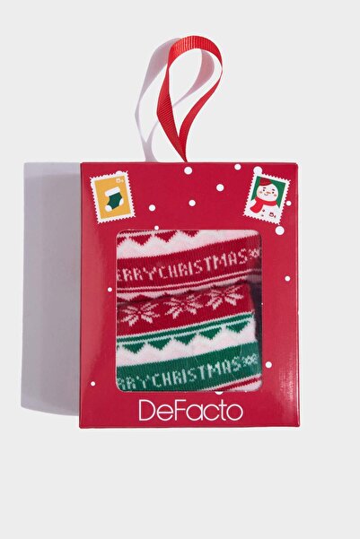 DeFacto Детски комплект от 2 чифта дълги памучни чорапи с коледна тематика G3...