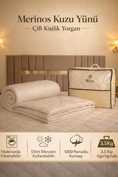 Riss,Çift Kişilik %100 Doğal Kuzu Yünü Yorgan (195cmx215cm/3,5 kg)