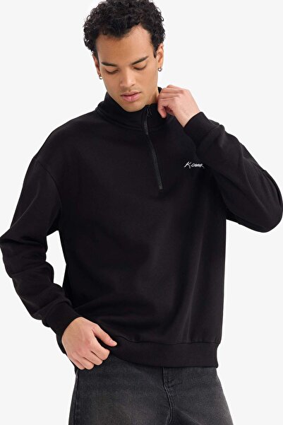 DeFacto Boxy Fit Dik Yaka Atatürk Baskılı Yarım Fermuarlı Sweatshirt G6506AX25WN