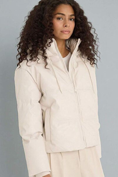 DeFacto Κανονική εφαρμογή, παλτό από συνθετικό δέρμα με φλις επένδυση και κου...