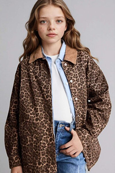 DeFacto Flare Fit Leopard Patterned Gabardine Long Sleeve Shirt Girl Child G5...