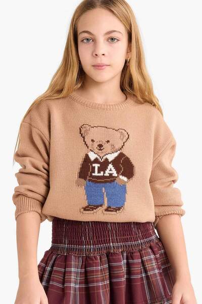 DeFacto Crew Neck Bear Printed Knitwear Sweater Girls G3067A825Au