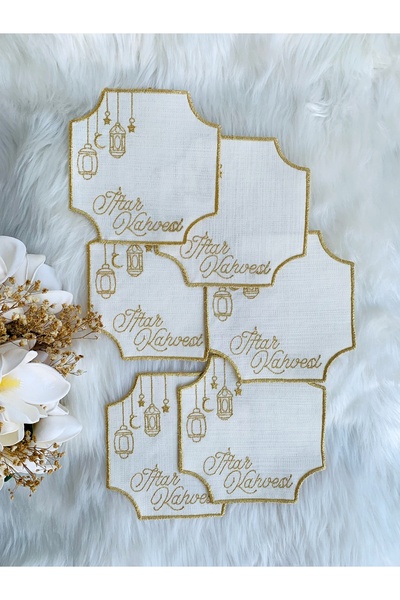 Mora Tekstil Set de 6 șervețele brodate cu tematică Ramadan, pentru servirea ...