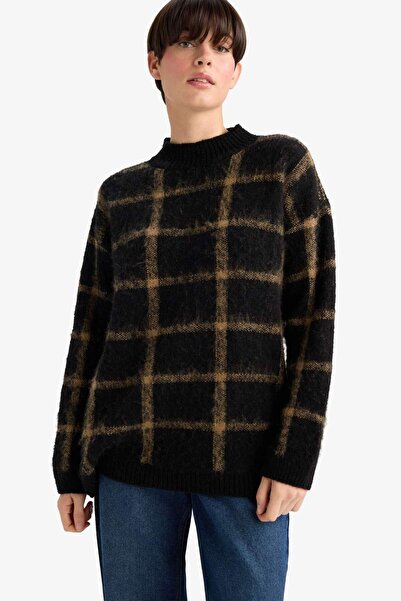 DeFacto Oversized Half Turtleneck Checkered Knitwear Sweater G3385Ax25Wn