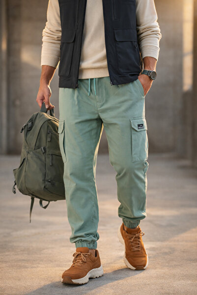 Souris Ανδρικό παντελόνι Mint Cargo Άνετο κομμένο από βαμβάκι με ελαστικό πόδι
