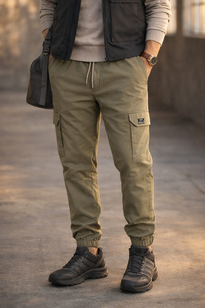 Souris Ανδρικό παντελόνι ανοιχτόχρωμο χακί Cargo, άνετο κομμένο από βαμβάκι μ...